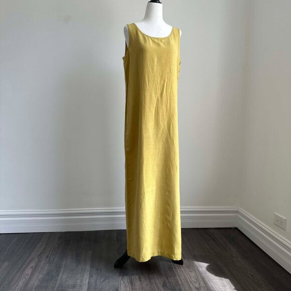 Long yellow silk and linen dress - Picture 2 of 15